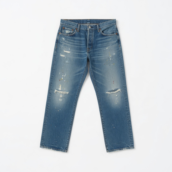 Men's Jeans Male Streetwear Denim Pants Small Paint Splatter Distressed for S