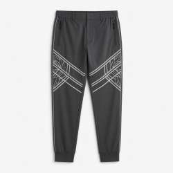 Men Embroidered Track Pants Joggers Sports Gym High Waist Zip Pockets Lightweight Formal