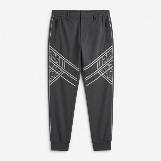 Men Embroidered Track Pants Joggers Sports Gym High Waist Zip Pockets Lightweight Formal