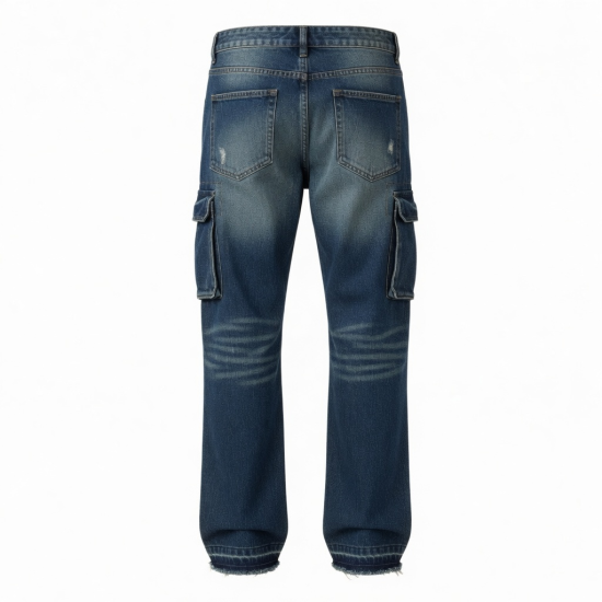 Distressed Wash Ripped Stacked Jeans Men Straight Leg Pants Men's Cargo Denim Pants 5