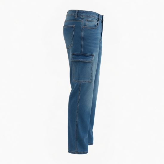 New Men Denim Side Pocket Outdoor Jeans Zipper Pencil Long Pants Men's Clothes Casual Trousers