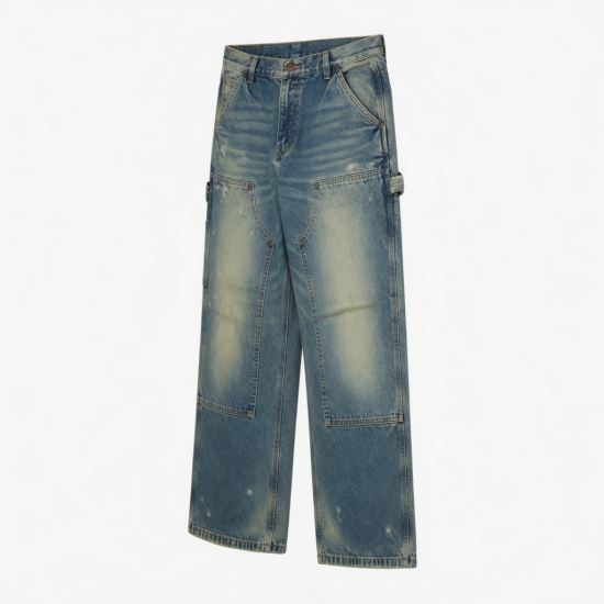 Manufacture Carpenter Pant Acid Washed Vintage Double Knee Baggy Ized Jeans Wide Leg Pants
