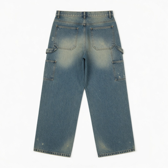 Manufacture Carpenter Pant Acid Washed Vintage Double Knee Baggy Ized Jeans Wide Leg Pants