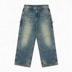 Manufacture Carpenter Pant Acid Washed Vintage Double Knee Baggy Ized Jeans Wide Leg Pants