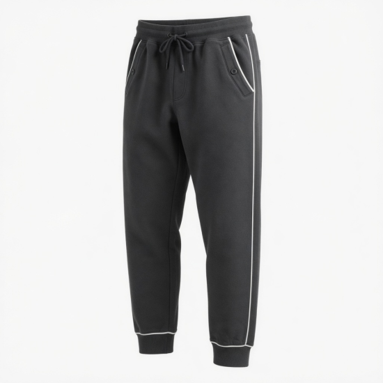 Men's Casual Sweatpants Loose Fit with Contrast Piping Button Side and Drawstring Pockets