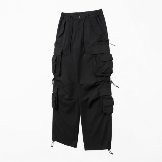 Multi Strings and Pockets Hip Hop Oversized Fast Drying Cargo Pants Men Black Tactical Outdoor