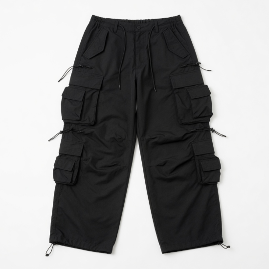 Multi Strings and Pockets Hip Hop Oversized Fast Drying Cargo Pants Men Black Tactical Outdoor