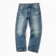 Men Vintage Snow Wash Curved Leg Pants Distressed Loose Fit Straight Leg Wide Casual