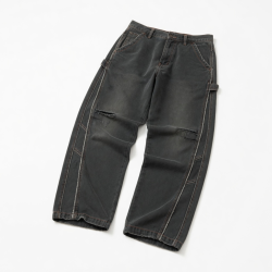 Trendy Men's Retro Sweatpants 380g Cotton Loose Distressed Pants with Personality Stitching
