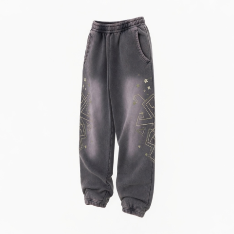 Streetwear Vintage 420 Gsm Cotton Heavyweight Oversized Embroidery Sweatpants Acid Washed