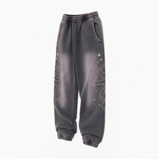 Streetwear Vintage 420 Gsm Cotton Heavyweight Oversized Embroidery Sweatpants Acid Washed