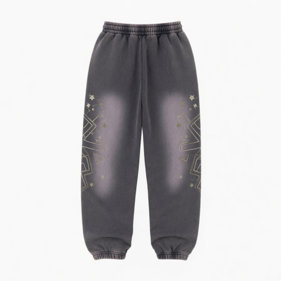 Streetwear Vintage 420 Gsm Cotton Heavyweight Oversized Embroidery Sweatpants Acid Washed