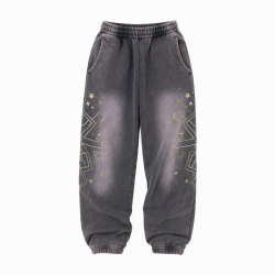Streetwear Vintage 420 Gsm Cotton Heavyweight Oversized Embroidery Sweatpants Acid Washed