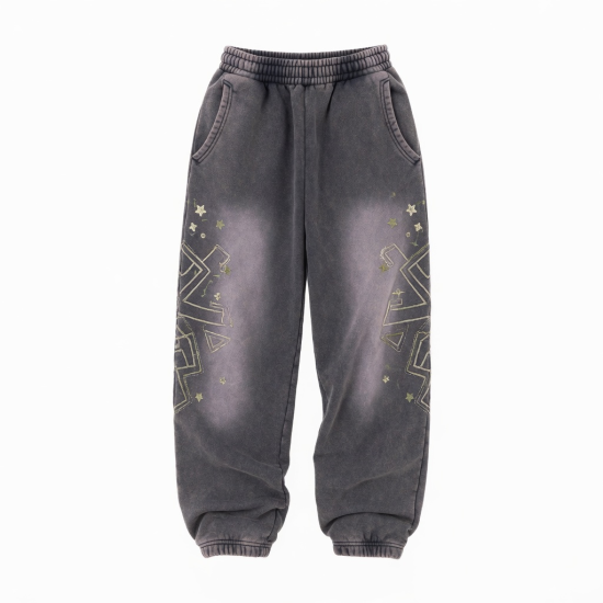 Streetwear Vintage 420 Gsm Cotton Heavyweight Oversized Embroidery Sweatpants Acid Washed
