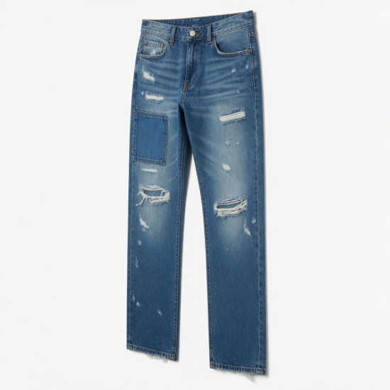 Jeans Small New Ripped Straight Pants Cotton Pants Destructive Wash Patch Style Men's Jeans