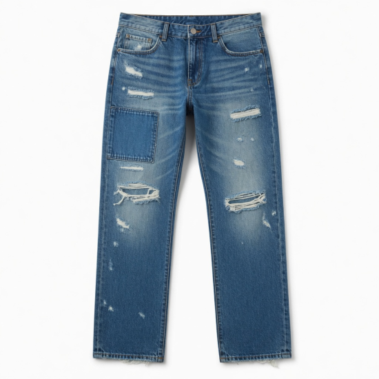 Jeans Small New Ripped Straight Pants Cotton Pants Destructive Wash Patch Style Men's Jeans