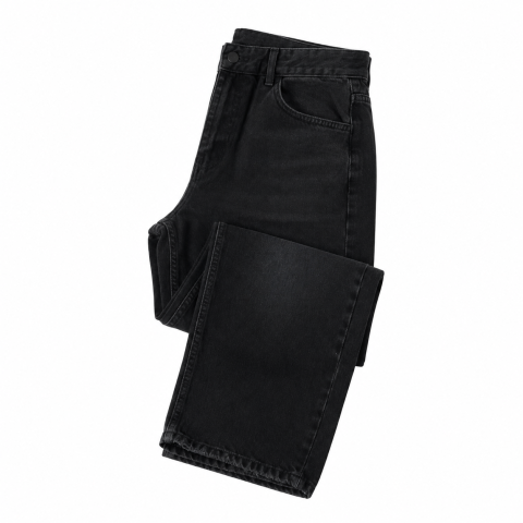Loose Fit Embroidered Folded Jeans Black Street Wear Loose Jeans Cotton Jeans for Men Man Jean