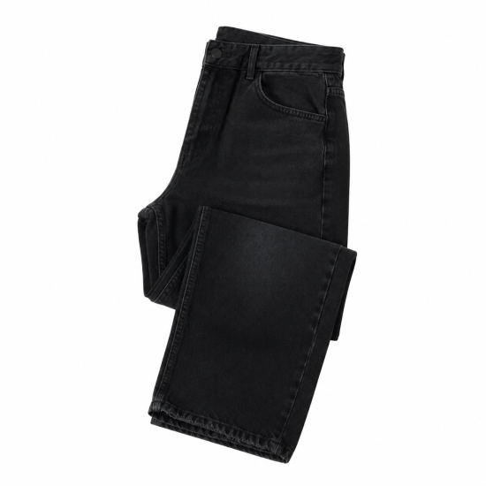 Loose Fit Embroidered Folded Jeans Black Street Wear Loose Jeans Cotton Jeans for Men Man Jean