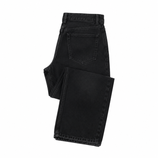 Loose Fit Embroidered Folded Jeans Black Street Wear Loose Jeans Cotton Jeans for Men Man Jean