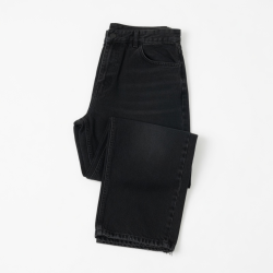 Loose Fit Embroidered Folded Jeans Black Street Wear Loose Jeans Cotton Jeans for Men Man Jean