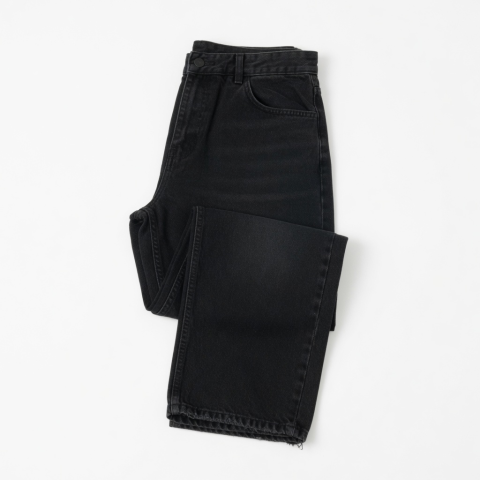 Loose Fit Embroidered Folded Jeans Black Street Wear Loose Jeans Cotton Jeans for Men Man Jean