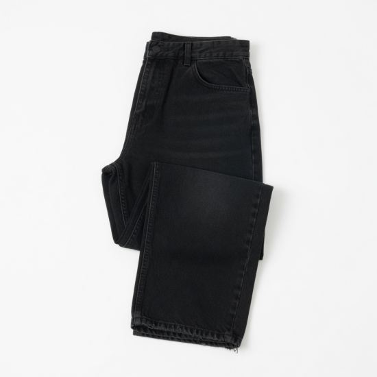 Loose Fit Embroidered Folded Jeans Black Street Wear Loose Jeans Cotton Jeans for Men Man Jean