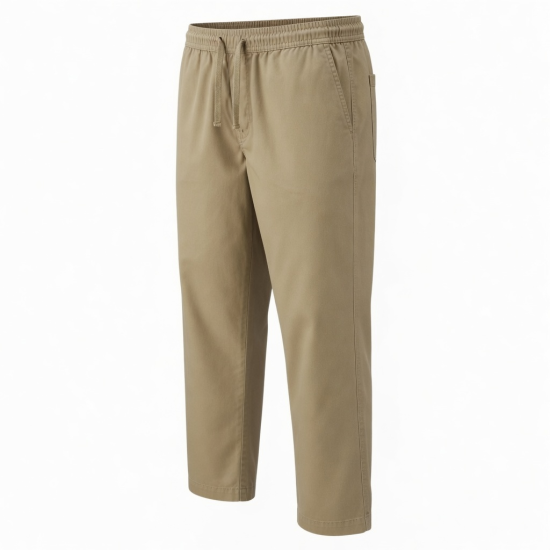 Men's Casual Cotton Solid Color Trousers Elastic Waist Men's Trouser