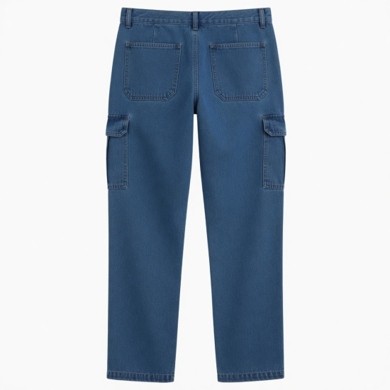 Men's Breathable Regular Fit Mid Waist Woolen Cargo Style Denim Pants