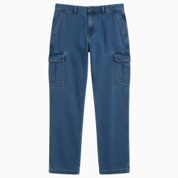 Men's Breathable Regular Fit Mid Waist Woolen Cargo Style Denim Pants