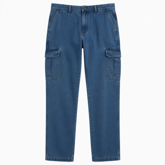 Men's Breathable Regular Fit Mid Waist Woolen Cargo Style Denim Pants