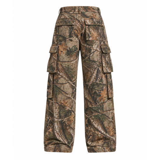 Cotton Hunting Stacked Letter Embroidery Patch Wide Leg Work Pants Camouflage Multi Pockets
